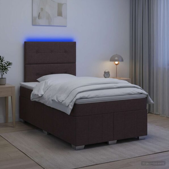 vidaXL LED boxspring posteľ s matracom Tmavohnedá 120 x 190 cm Látka – Obrázok 4