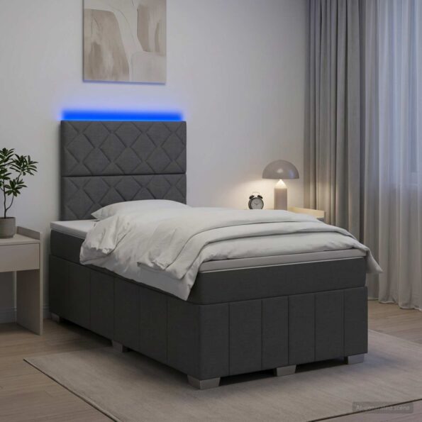 vidaXL LED boxspring posteľ s matracom Tmavosivá 120 x 190 cm Látka – Obrázok 4