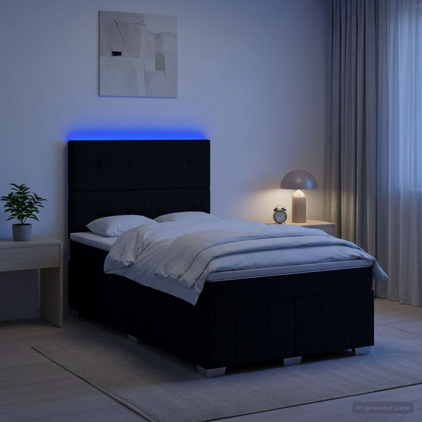 3455579_1.jpg vidaXL LED boxspring posteľ s matracom Čierna 120 x 200 cm Látka – Obrázok 1