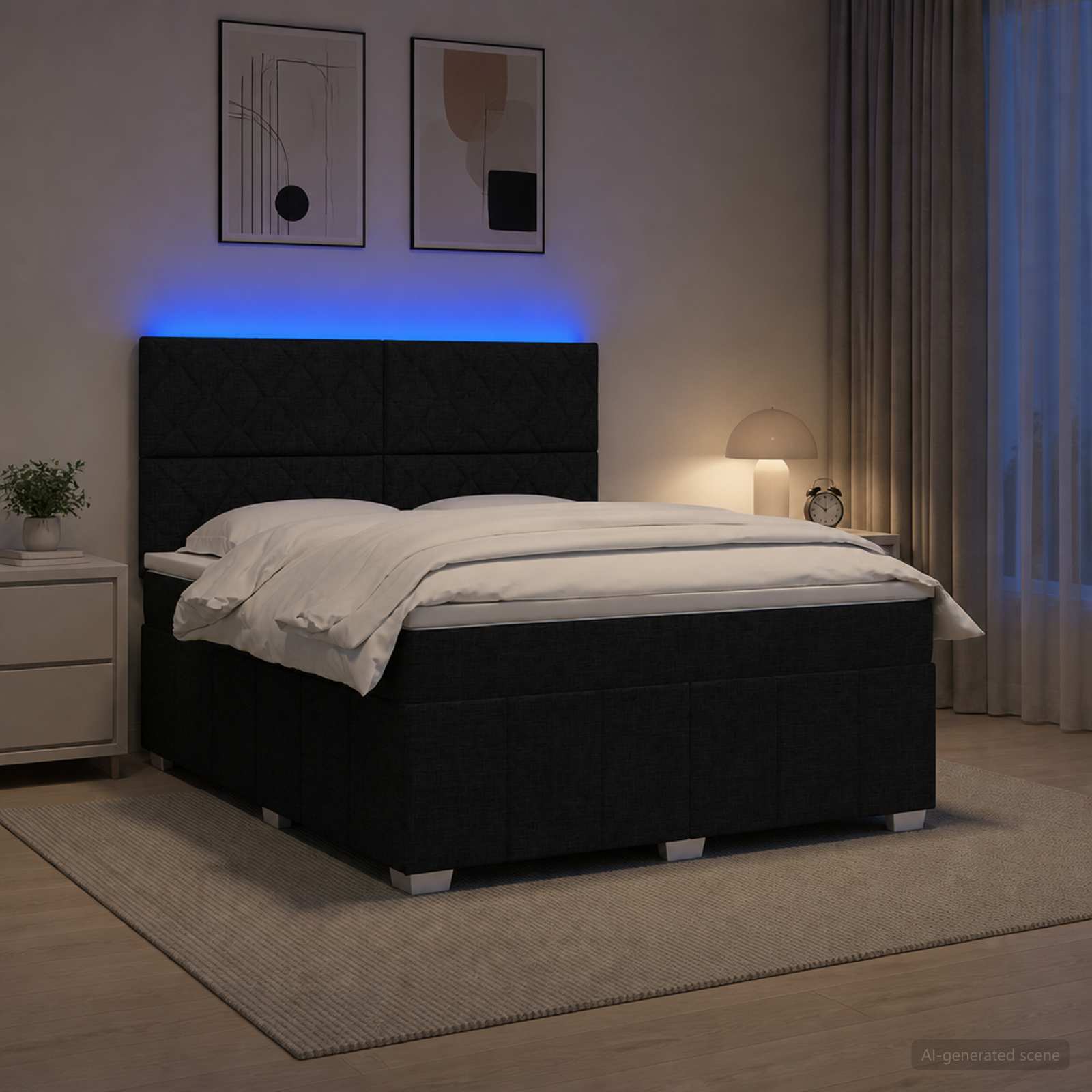 3455607_1.jpg vidaXL LED boxspring posteľ s matracom Čierna 140 x 190 cm Látka – Obrázok 1