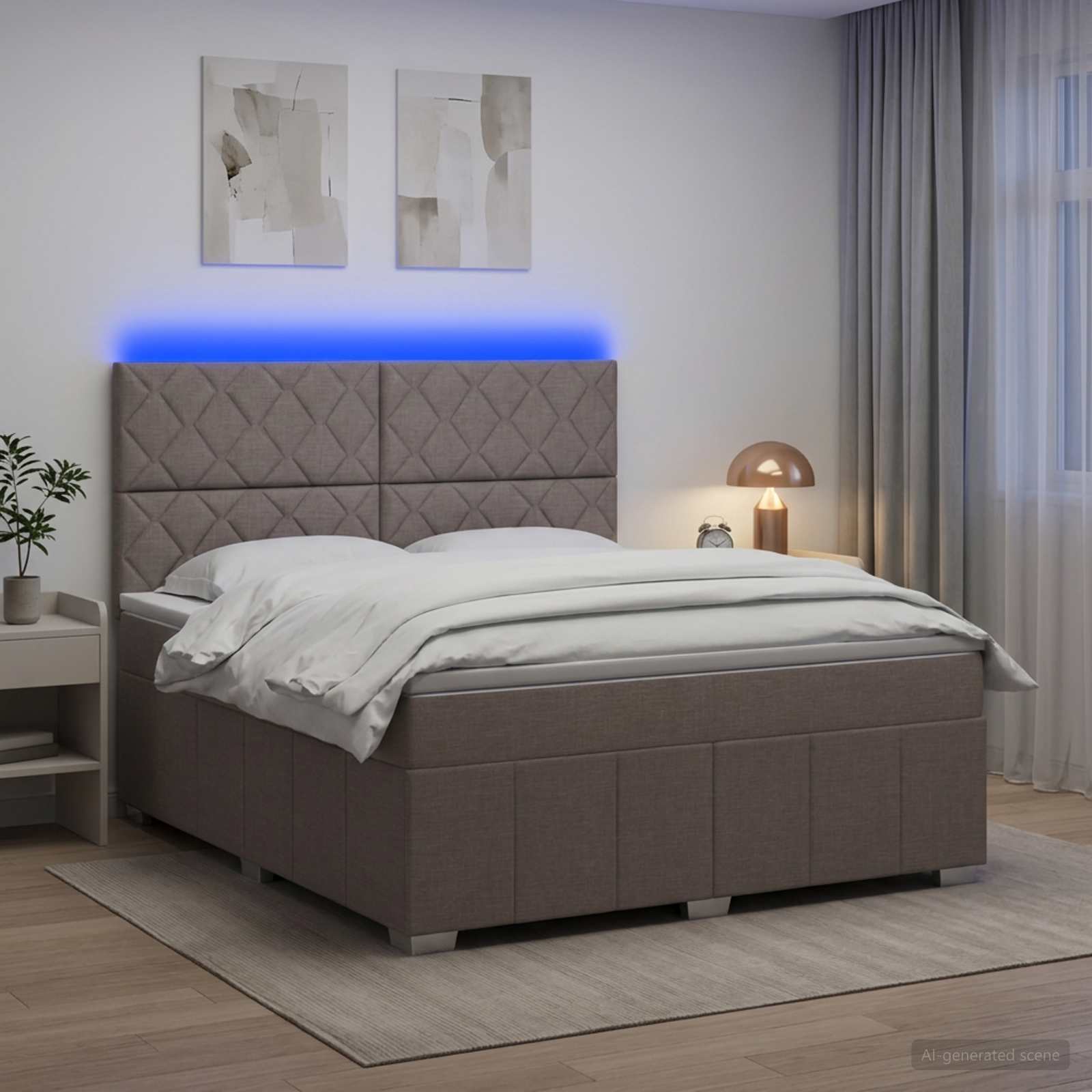 3455609_1.jpg vidaXL LED boxspring posteľ s matracom Sivohnedá 140 x 190 cm Látka – Obrázok 1