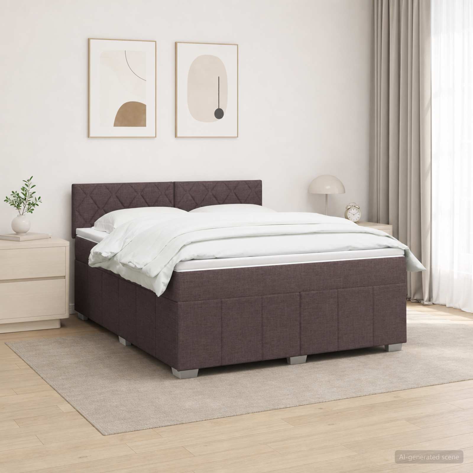 3455650_1.jpg vidaXL LED boxspring posteľ s matracom Tmavohnedá 160 x 200 cm Látka – Obrázok 1