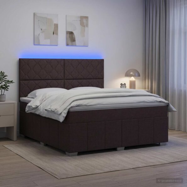 vidaXL LED boxspring posteľ s matracom Tmavohnedá 160 x 200 cm Látka – Obrázok 4