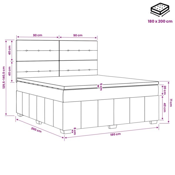 vidaXL LED boxspring posteľ s matracom Tmavosivá 180 x 200 cm Látka – Obrázok 13