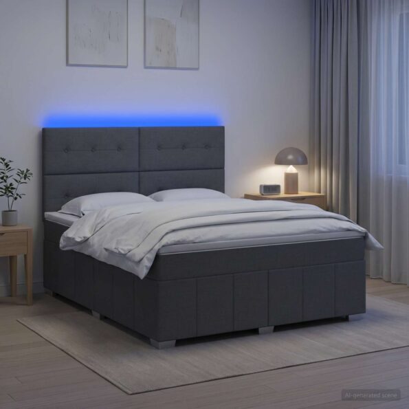 vidaXL LED boxspring posteľ s matracom Tmavosivá 180 x 200 cm Látka – Obrázok 4