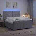vidaXL LED boxspring posteľ s matracom Svetlosivá 180 x 200 cm Látka