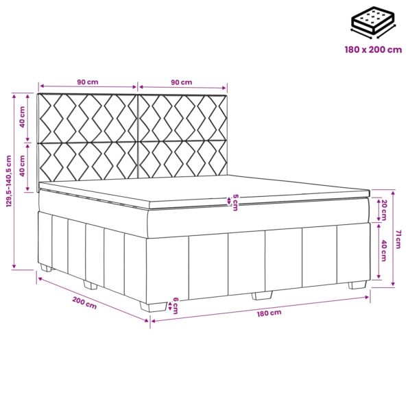 vidaXL LED boxspring posteľ s matracom Svetlosivá 180 x 200 cm Látka – Obrázok 13