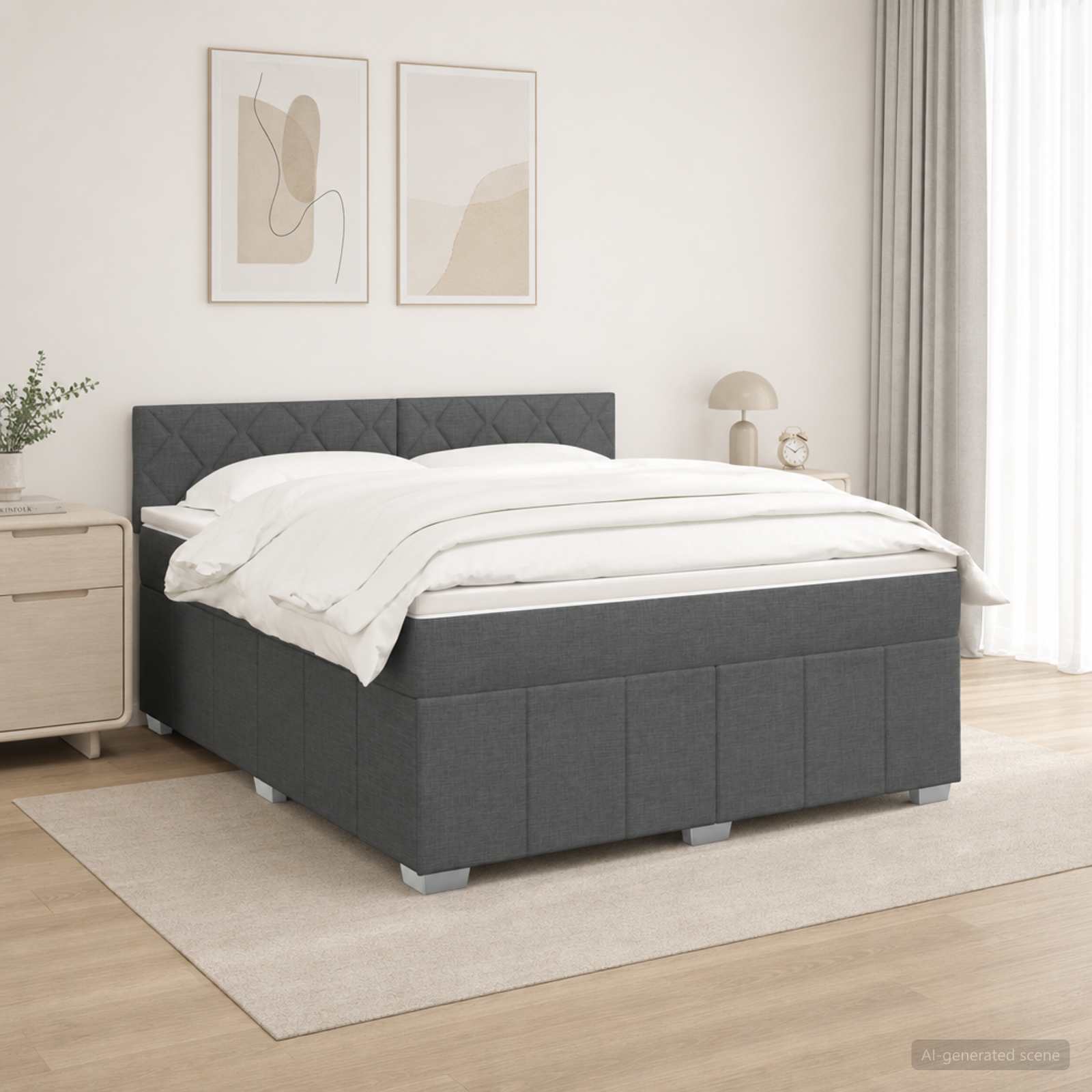 3455669_1.jpg vidaXL LED boxspring posteľ s matracom Tmavosivá 180 x 200 cm Látka – Obrázok 1