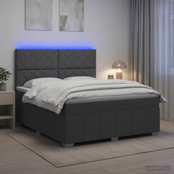 vidaXL LED boxspring posteľ s matracom Tmavosivá 180 x 200 cm Látka – Obrázok 4