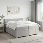 vidaXL LED boxspring posteľ s matracom Svetlosivá 200 x 200 cm Látka
