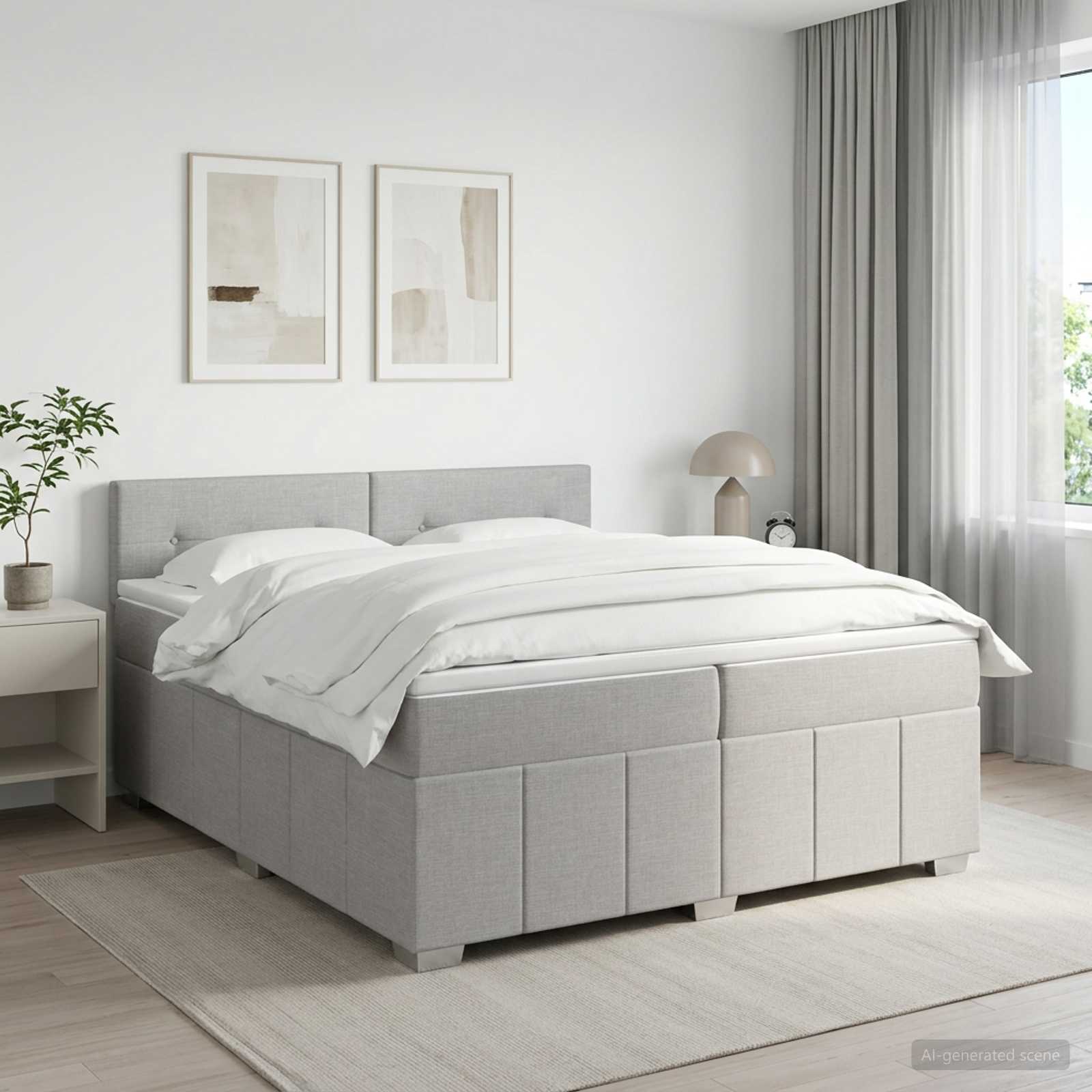 3455682_1.jpg vidaXL LED boxspring posteľ s matracom Svetlosivá 200 x 200 cm Látka – Obrázok 1