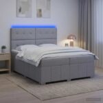 vidaXL LED boxspring posteľ s matracom Svetlosivá 200 x 200 cm Látka – Obrázok 4