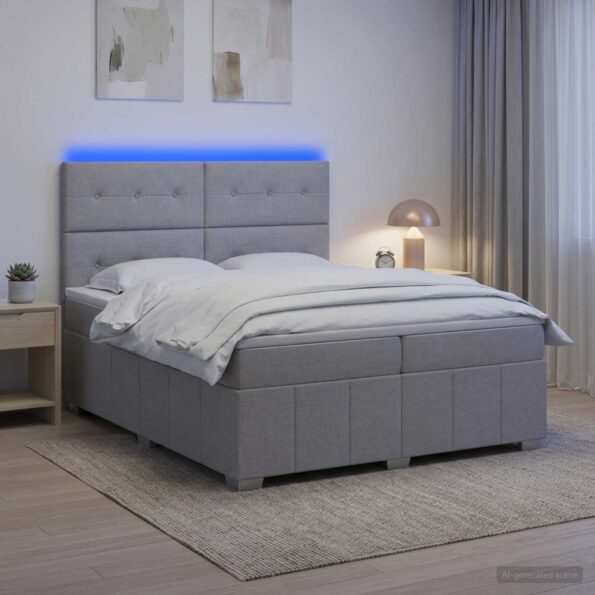vidaXL LED boxspring posteľ s matracom Svetlosivá 200 x 200 cm Látka – Obrázok 4
