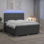 vidaXL LED boxspring posteľ s matracom Tmavosivá 200 x 200 cm Látka