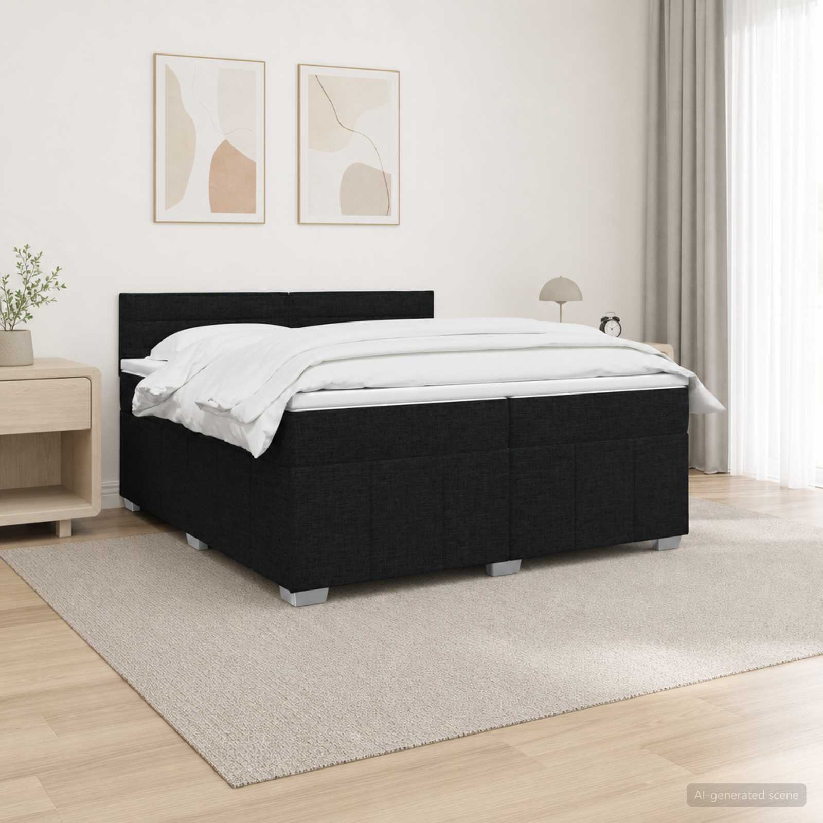 3455684_1.jpg vidaXL LED boxspring posteľ s matracom Čierna 200 x 200 cm Látka – Obrázok 1