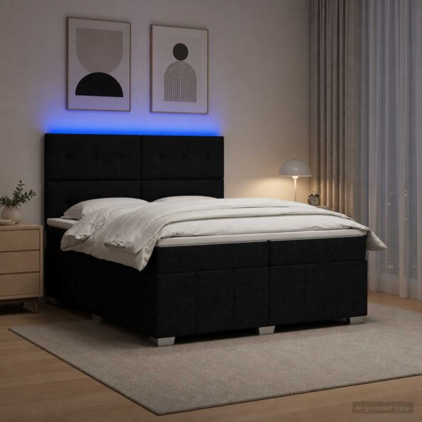 vidaXL LED boxspring posteľ s matracom Čierna 200 x 200 cm Látka – Obrázok 4