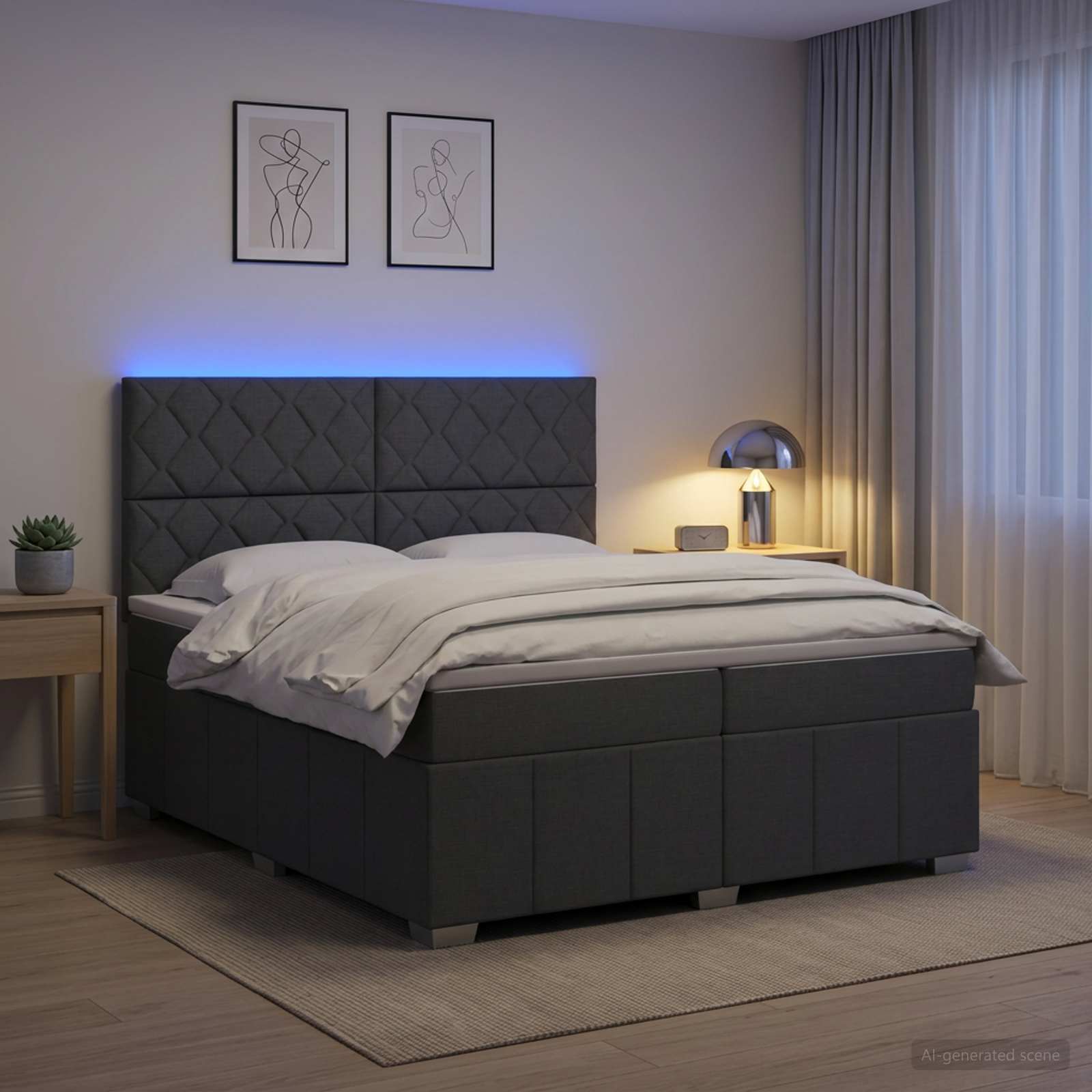 3455690_1.jpg vidaXL LED boxspring posteľ s matracom Tmavosivá 200 x 200 cm Látka – Obrázok 1