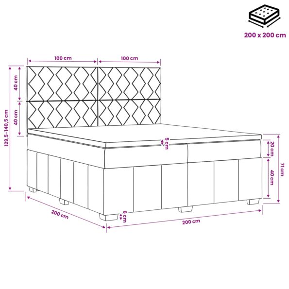 vidaXL LED boxspring posteľ s matracom Tmavosivá 200 x 200 cm Látka – Obrázok 13