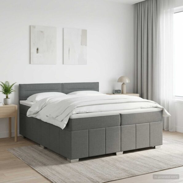 vidaXL LED boxspring posteľ s matracom Tmavosivá 200 x 200 cm Látka – Obrázok 4