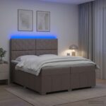 vidaXL LED boxspring posteľ s matracom Sivohnedá 200 x 200 cm Látka