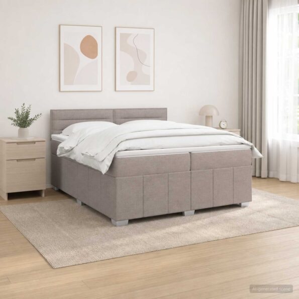 vidaXL LED boxspring posteľ s matracom Sivohnedá 200 x 200 cm Látka – Obrázok 4