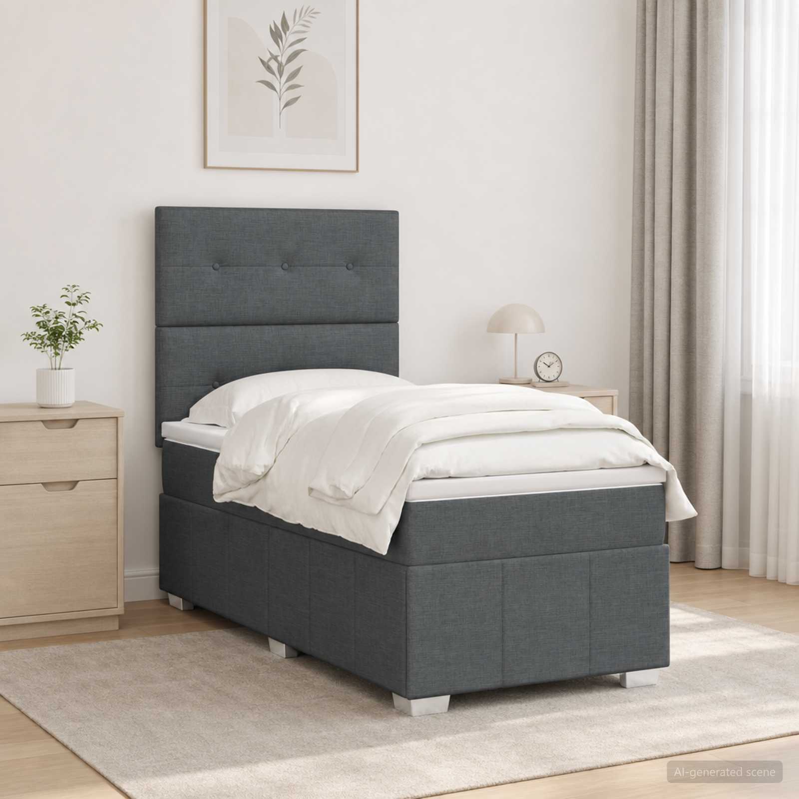 3455699_1.jpg vidaXL LED boxspring posteľ s matracom Tmavosivá 90 x 190 cm Látka – Obrázok 1