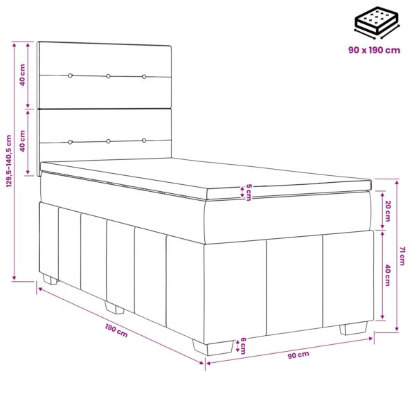 vidaXL LED boxspring posteľ s matracom Tmavosivá 90 x 190 cm Látka – Obrázok 13