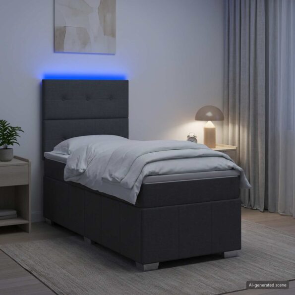 vidaXL LED boxspring posteľ s matracom Tmavosivá 90 x 190 cm Látka – Obrázok 4