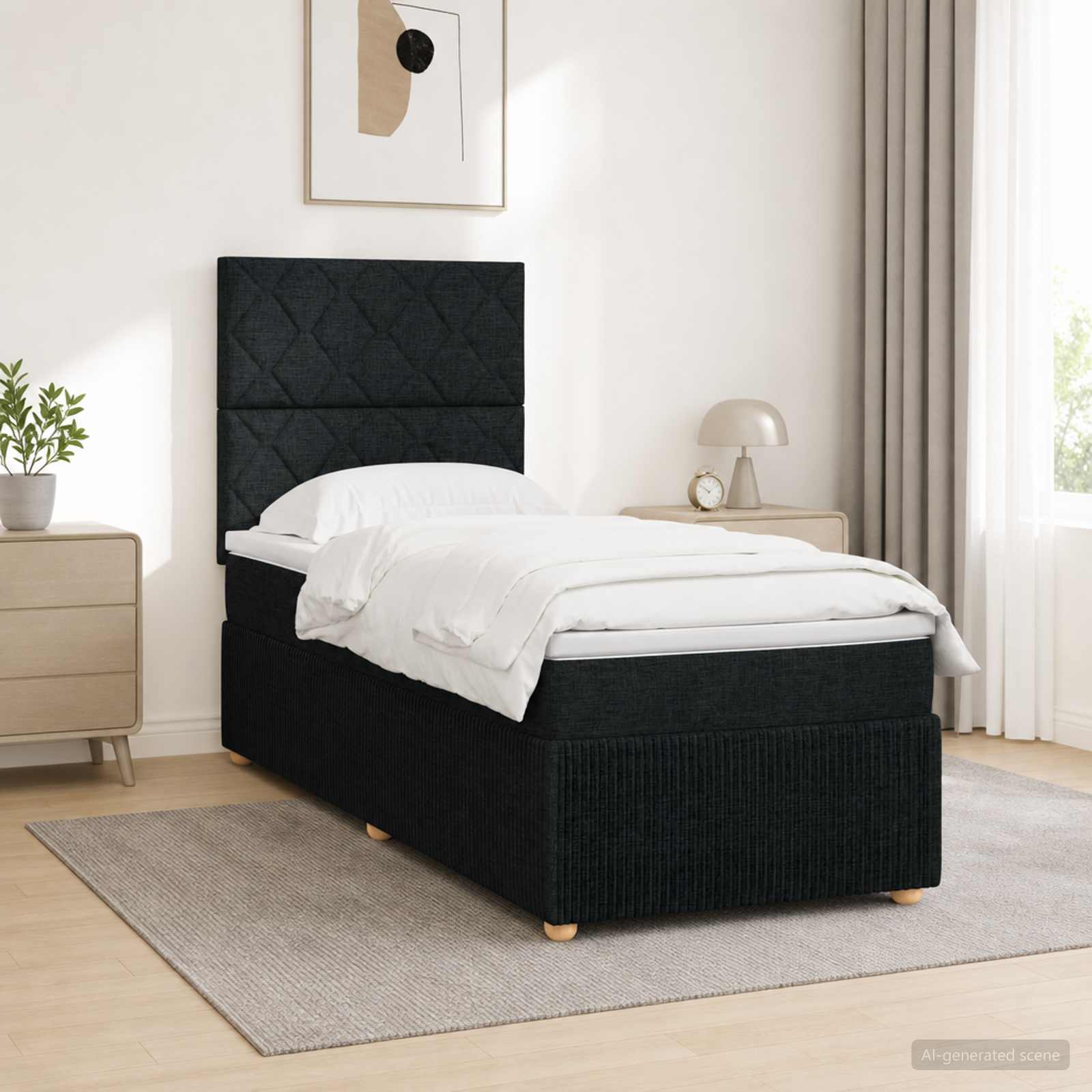 3455736_1.jpg vidaXL LED boxspring posteľ s matracom Čierna 80 x 200 cm Látka – Obrázok 1