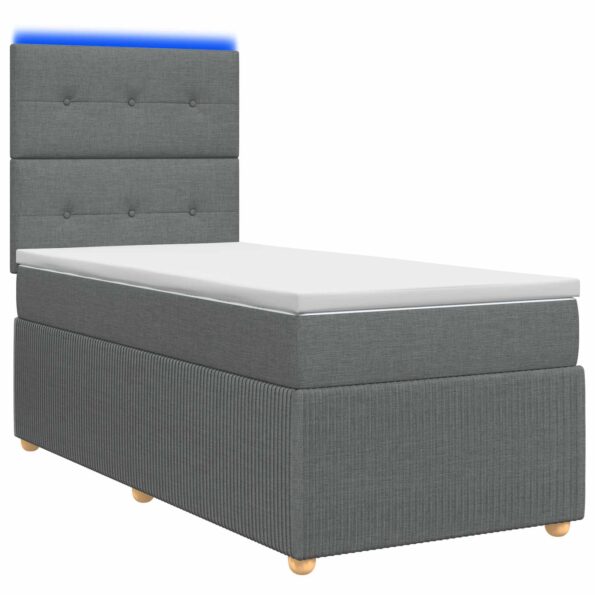 vidaXL LED boxspring posteľ s matracom Tmavosivá 90 x 190 cm Látka – Obrázok 2