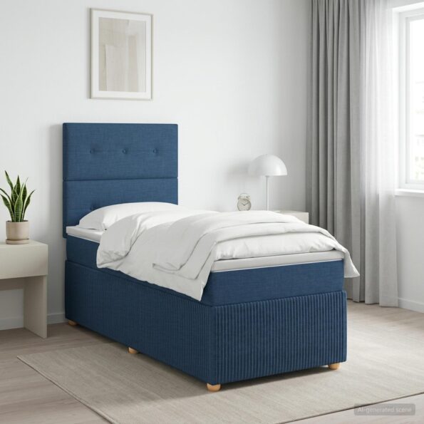 vidaXL LED boxspring posteľ s matracom Modrá 90 x 190 cm Látka – Obrázok 4