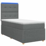 vidaXL LED boxspring posteľ s matracom Tmavosivá 90 x 200 cm Látka – Obrázok 2