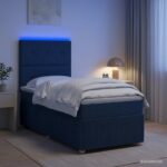 vidaXL LED boxspring posteľ s matracom Modrá 90 x 200 cm Látka
