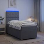 vidaXL LED boxspring posteľ s matracom Svetlosivá 90 x 200 cm Látka