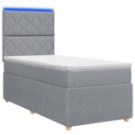 vidaXL LED boxspring posteľ s matracom Svetlosivá 90 x 200 cm Látka – Obrázok 2