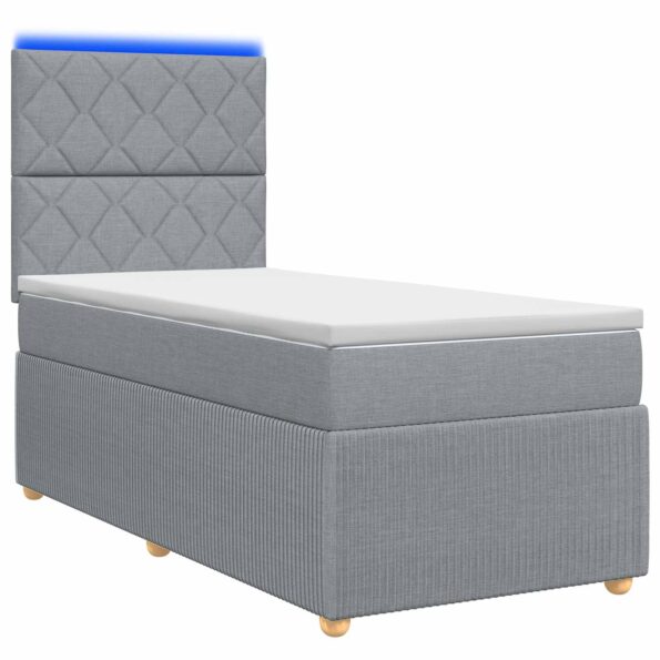 vidaXL LED boxspring posteľ s matracom Svetlosivá 90 x 200 cm Látka – Obrázok 2