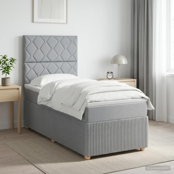 vidaXL LED boxspring posteľ s matracom Svetlosivá 90 x 200 cm Látka – Obrázok 4