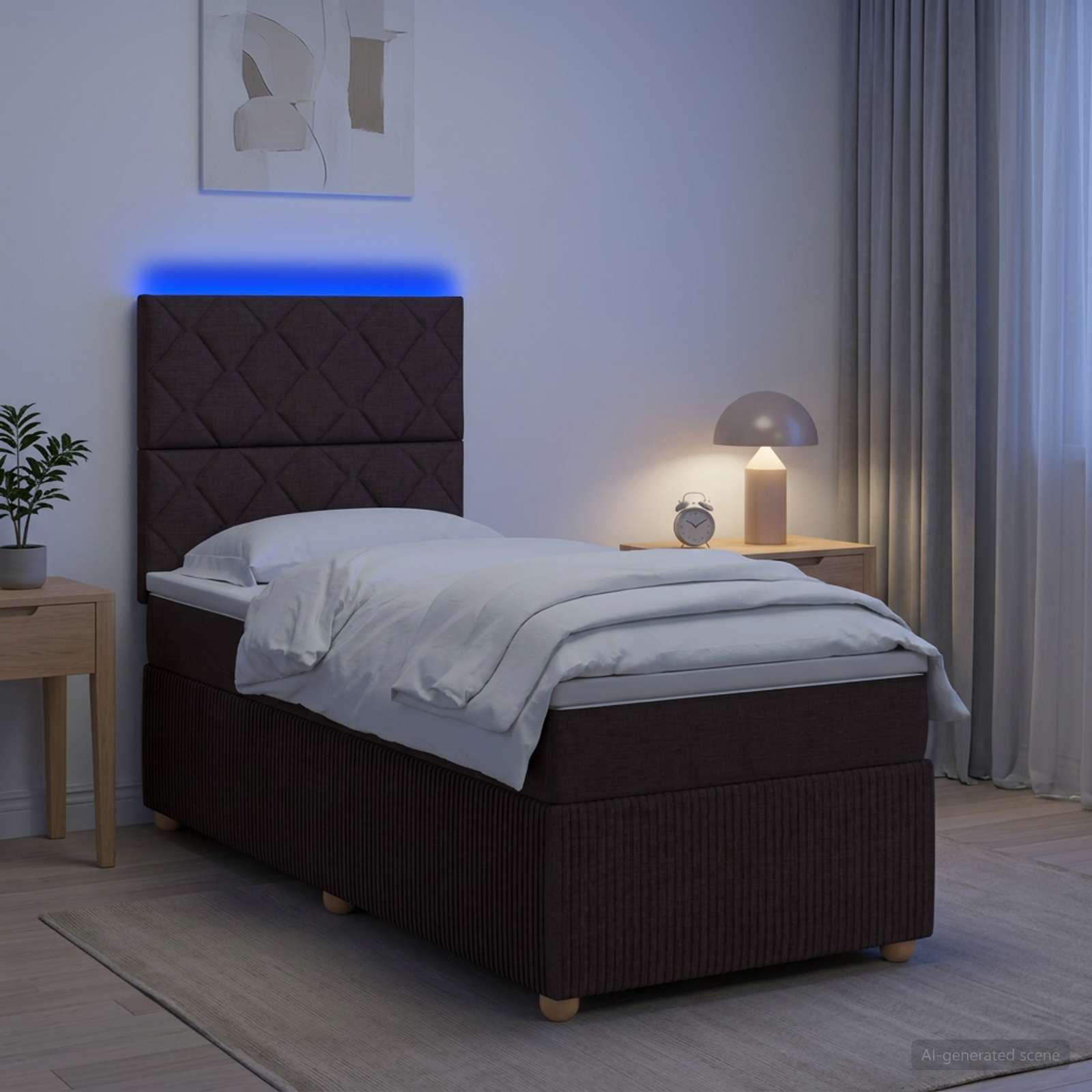 3455779_1.jpg vidaXL LED boxspring posteľ s matracom Tmavohnedá 90 x 200 cm Látka – Obrázok 1