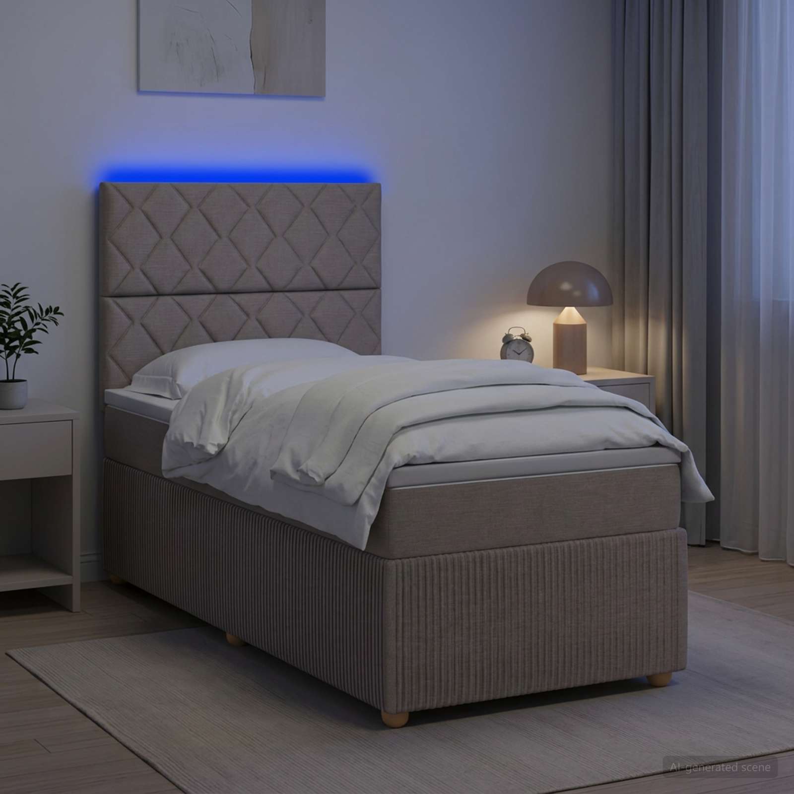 3455780_1.jpg vidaXL LED boxspring posteľ s matracom Sivohnedá 90 x 200 cm Látka – Obrázok 1