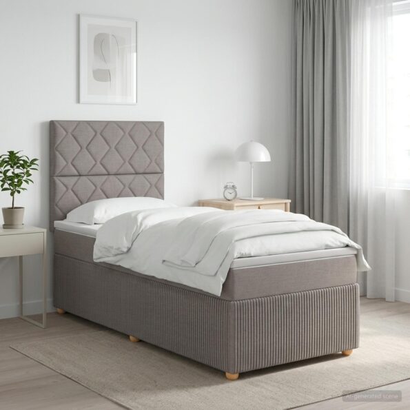 vidaXL LED boxspring posteľ s matracom Sivohnedá 90 x 200 cm Látka – Obrázok 4