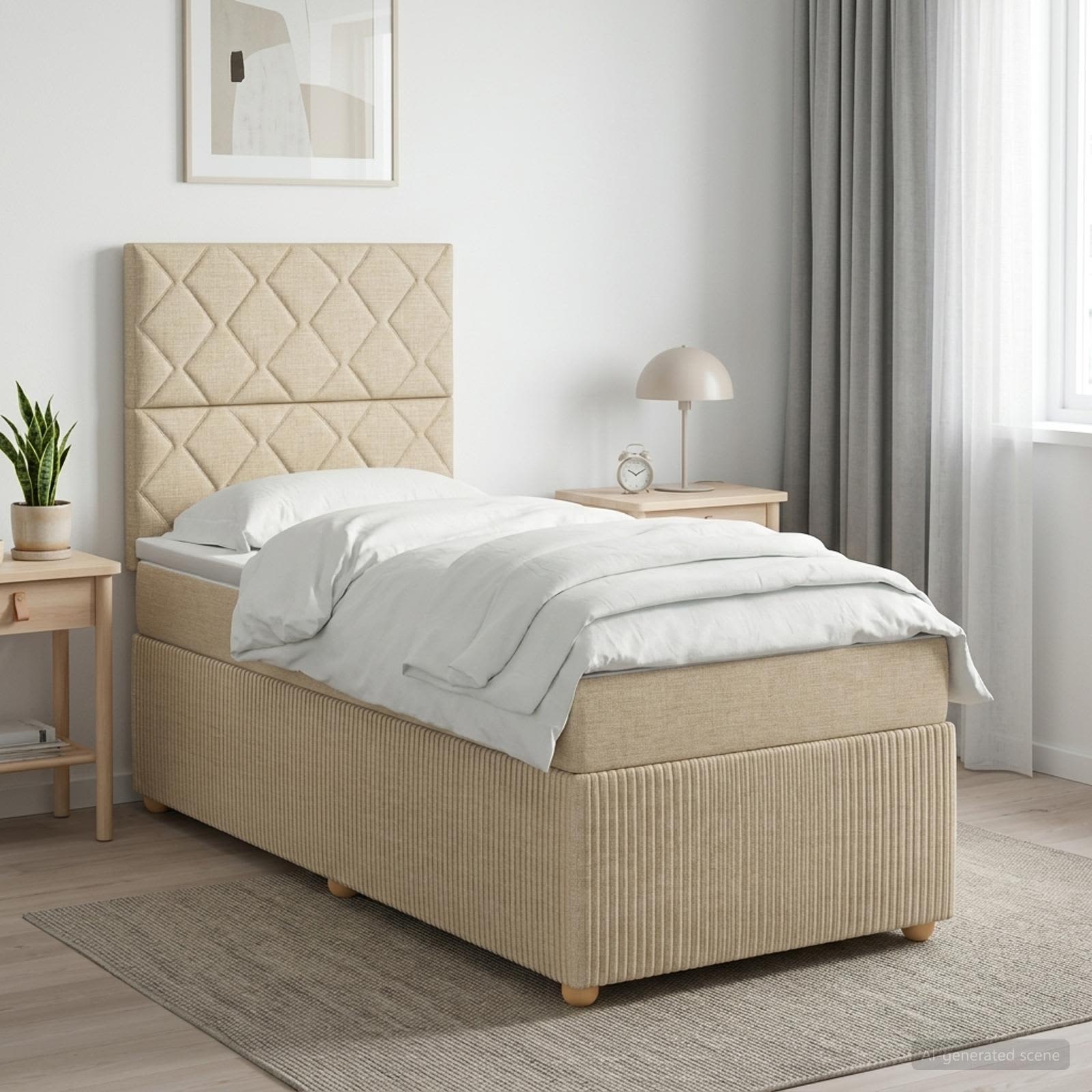 3455781_1.jpg vidaXL LED boxspring posteľ s matracom Krémová 90 x 200 cm Látka – Obrázok 1