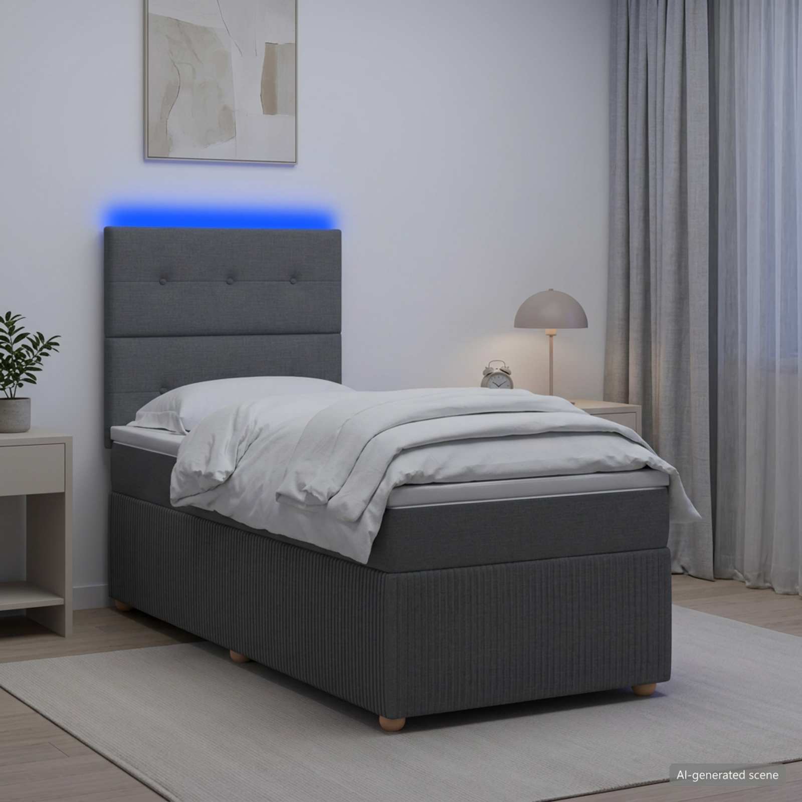 3455791_1.jpg vidaXL LED boxspring posteľ s matracom Tmavosivá 100 x 200 cm Látka – Obrázok 1