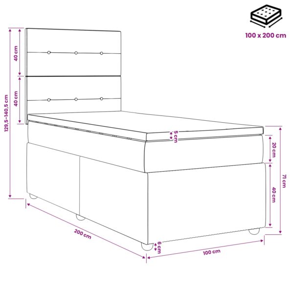 vidaXL LED boxspring posteľ s matracom Čierna 100 x 200 cm Látka – Obrázok 13