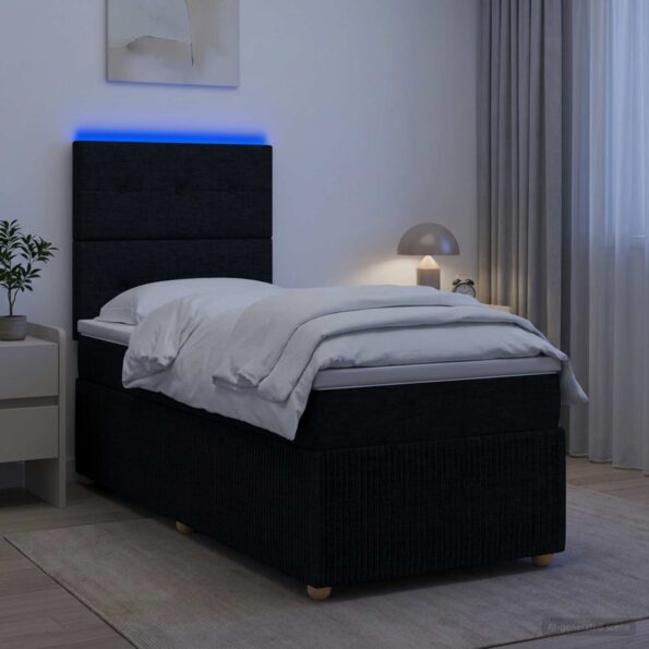 vidaXL LED boxspring posteľ s matracom Čierna 100 x 200 cm Látka – Obrázok 4