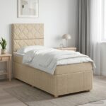 vidaXL LED boxspring posteľ s matracom Krémová 100 x 200 cm Látka