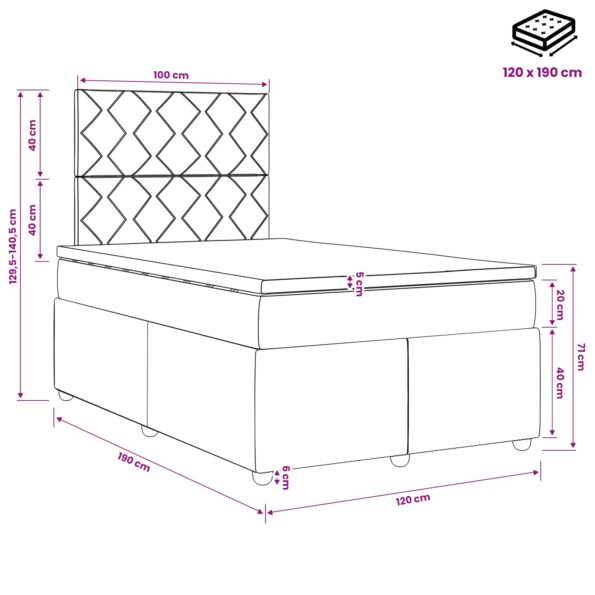 vidaXL LED boxspring posteľ s matracom Tmavosivá 120 x 190 cm Látka – Obrázok 13
