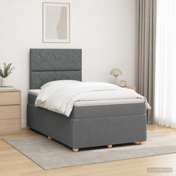 vidaXL LED boxspring posteľ s matracom Tmavosivá 120 x 190 cm Látka – Obrázok 4