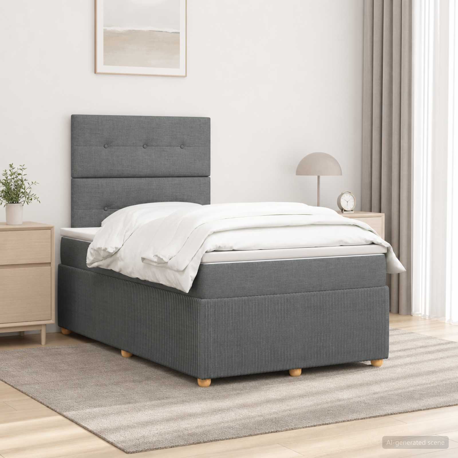 3455833_1.jpg vidaXL LED boxspring posteľ s matracom Tmavosivá 120 x 200 cm Látka – Obrázok 1