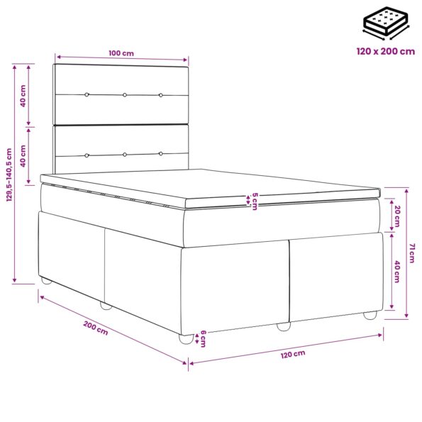 vidaXL LED boxspring posteľ s matracom Čierna 120 x 200 cm Látka – Obrázok 13
