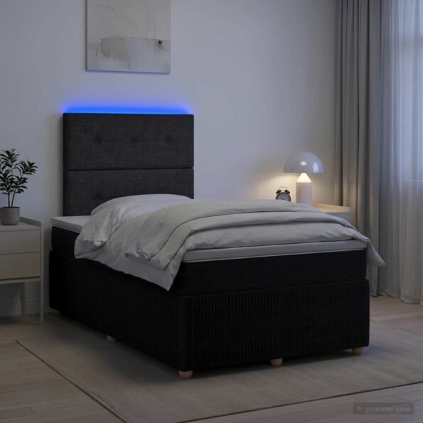 vidaXL LED boxspring posteľ s matracom Čierna 120 x 200 cm Látka – Obrázok 4